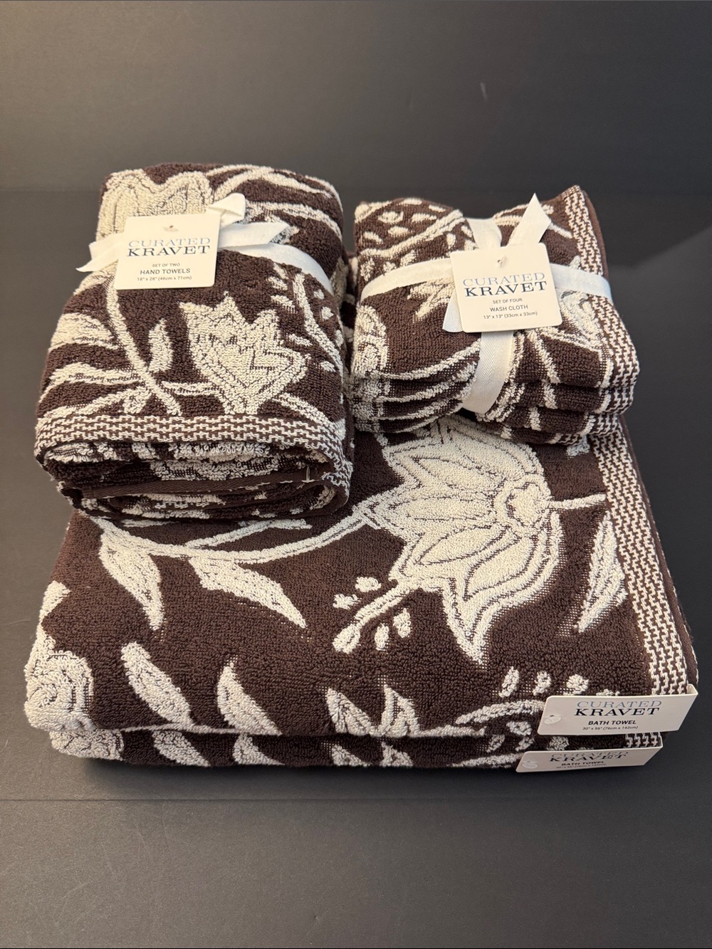8pc CURATED KRAVET 100% Cotton(EOD) Floral Jacquard Bath Towel Set - Cocoa/Coco